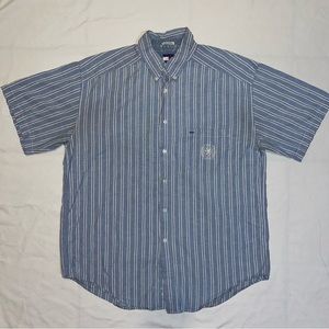 Vintage Tommy Hilfiger Button Up Mens XL Blue Striped Short Sleeve Shirt